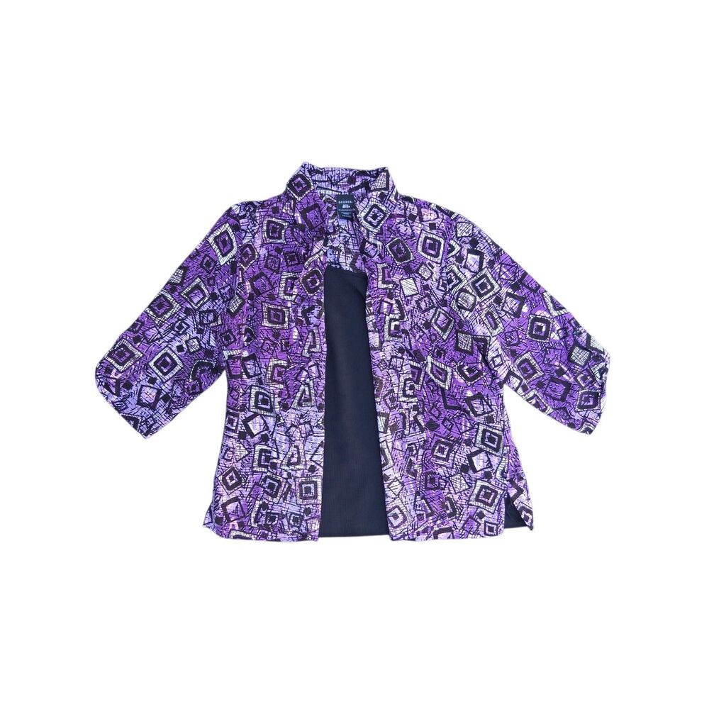 George Plus Size 2X Faux 2-Piece Purple Geometric Button-Up Blouse Shell Top